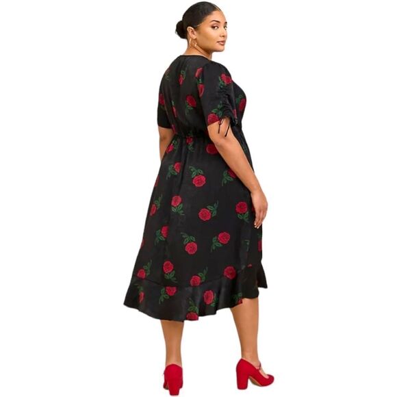 TORRID Plus Size  Rose Midi Brushed Charmeuse Wrap Dress. - Picture 11 of 16